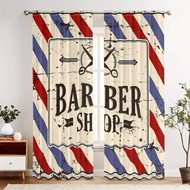 TEMU Barber Shop Curtain - Pole & Barber Shop Sign Design With Red/white/, Blackout Rod Pocket Windo