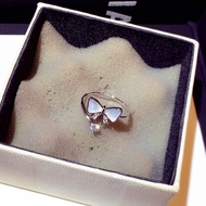 Yukis Shiny 316L Stainless Steel Cute  Bow Open Rings for Women Girls Adjustable Birthstone Crystal