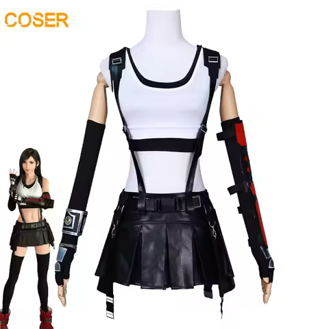 Anime FF VII Tifa Cosplay Costume Wigs Suit Coser Halloween Party Role Play Outfit Dress