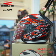 ZEUS หมวกกันน็อคเปิดหน้า รุ่น ZS-627 ลายไฟสีแดงมลายไฟสีทอง แถมฟรีชิลด์ปรอท