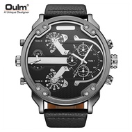 Oulm European and American Foreign Trade Men's Quartz Watch Dual Time Zone Large Dial Belt Casual Me