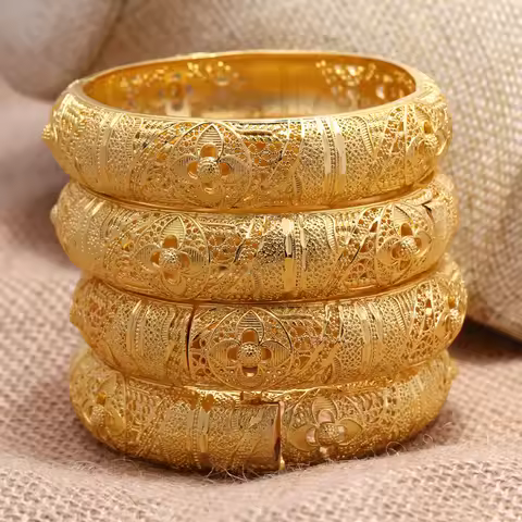 24k Dubai Gold Color Bangles for Women Dubai Bride Wedding Ethiopian Bracelet Africa Bangle Arab Jew