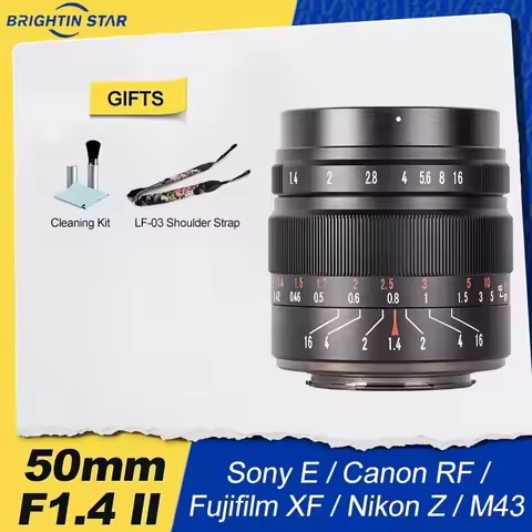 Brightin Star 50mm F1.4 II APS-C Large Aperture Manual Lens for Sony E Fuji X Canon R EOS R EOS M M4