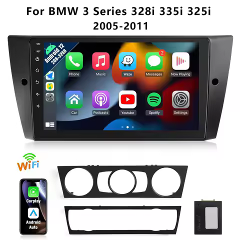 9 Inch Wireless Car Stereo for BMW 3 Series 328i 335i 325i 2005-2011 HD Touchscreen Car Radio with B