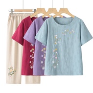 Middle-aged Elderly Mother Summer Two-piece Suit Middle-aged Elderly Elderly Suit Grandma T-shirt Au