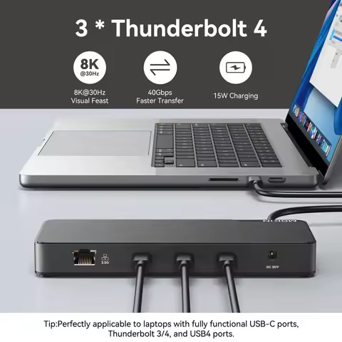 MOKiN 12 in 1 Thunderbolt 4 Docking Station 8K Dual Monitor 40Gbps 3xTB4 2.5G Ethernet 10Gbps USB 3.