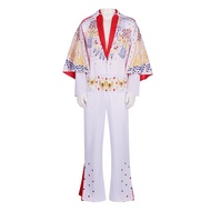 Rock singer white Elvis Presley cosplay costume, Elvis Presley party cosplay performance costume M50