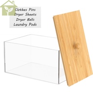 Dryer Sheet Holder with Bamboo Lid and Labels Clear Acrylic Dryer Sheet Container Dustproof Dryer Sh