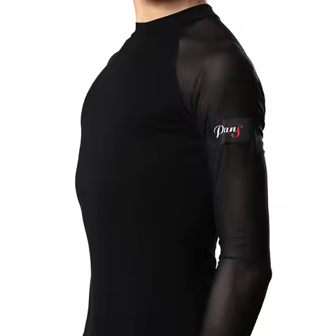 Male Latin Dance Shirts Black Color Cotton Long Sleeve Wears Men Gentlemen Ballroom Chacha Present T