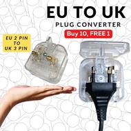 BUY 10, FREE 1 (EU TO UK | FUSED) Transparent EURO 2 Pin Plug Converter / EU To UK Plug / Power Conv
