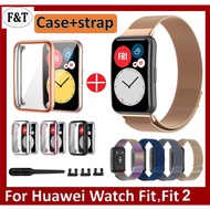 Same Color Huawei Watch Fit 2 Strap , Fit Strap + Case huawei watch fit 2 strap , Huawei fit new,fit elegant Staineless steel Magnetic Loop metal Huawei fit 2 strap Huawei Watch Fit Case and band Huawei Fit Case Full Covered Plated huawei watch fit 2 case