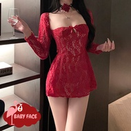 BABY FACE ชุดแขนยาว ชุดคอเหลี่ยม ชุดผูกหลัง 🍎 ใส่เที่ยวกลางคืนแซ่บเวอร์ BF-005