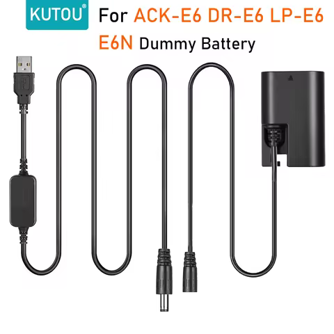 KUTOU ACK-E6 DR-E6 LP E6 E6N Dummy Battery USB Power Adapter Kit For Canon EOS 5D Mark III II 6D 7D 