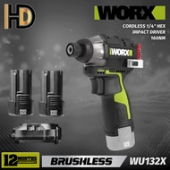 WORX 12V WU132X Cordless 1/4" Hex Impact Driver 160NM / Brushless Motor Impact Driver / Compact Driv