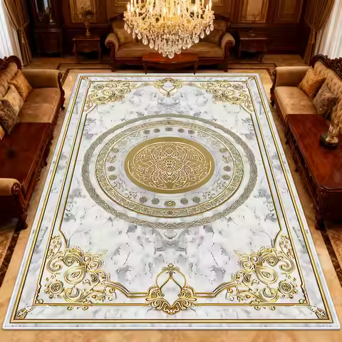 European Golden Luxury Style Carpet Soft Fluffy Living Room Decoration Aesthetic Antiskid Rug Big Si