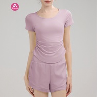 Airactive Leisure Yoga Sports Set Casual Short Sleeves Mesh-stitching Sports T-shirt And High Waist 