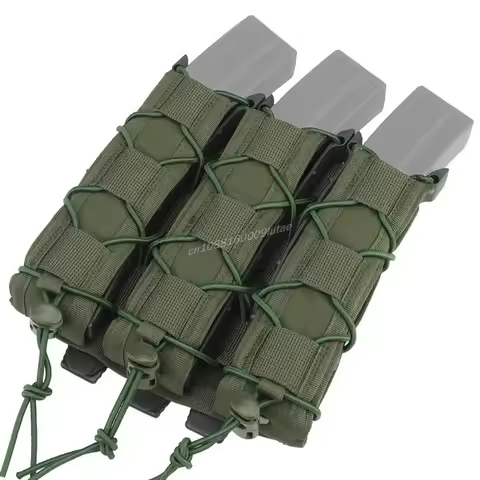 Tiger Type Triple 9mm Magazine Pouch Submachine Gun Long Mag Bag MOLLE Malice Clip Attach To Tactica