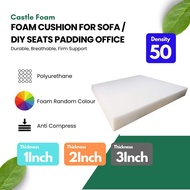 CastleFoam 50D High Density 1-3 Inch Square Foam Cushion Sofa Seat Couch Chair Wheelchair Sponge Foa