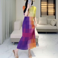 Japan NEW original Issey Miyake Summer New Rainbow Series Gradient Dress Fashion Short Sleeve Wester