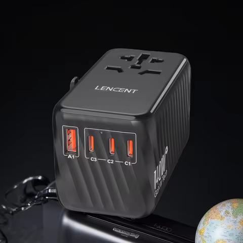 LENCENT 120W/100W/85W/65W GaN International Travel Adapter with USB-A+Type-C Fast Charging Adapter E