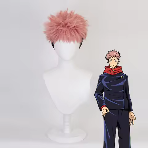Anime Itadori Yuji Cosplay Wig Short Hair High Temperature Silk Rose Inner Mesh Wigs and Cap