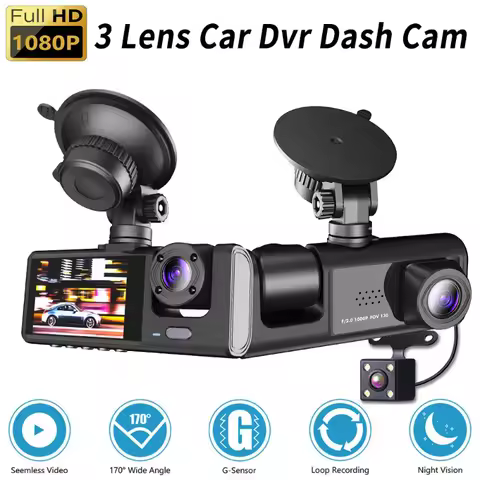 2/3 Channel WiFi Dash Cam, 1080P HD Interior Car DVR, Three-Way Vehicle Video Recorder, Dashcam Camc