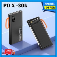 PD X -30k Selling power bank big 30000mah power bank with built-in cable Super Fast Charge indicator 4in1 USB charging