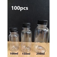 100pcs 100ml 150ml 200ml 250ml juice bottle Milk Tea Bottle disposable pet plastic transparent bottl