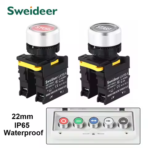 22mm Button Switch Waterproof Momentary Self Reset Self Locking Flat Head Start Stop Arrow Symbol Po