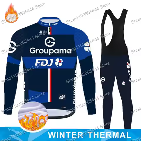 Groupama FDJ 2025 Cycling Jersey Set Winter Thermal Fleece Clothing Long Sleeve Men Road Bike Jacket