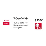 Singtel Prepaid $10 / 7 Days / 10 GB Data 4G for Singapore/ Data Roam 10 GB Malaysia / Top Up / Renew / Recharge