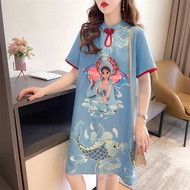 Chinese Fad Cut Out Frog Button Short Sleeve Dress Improved Cheongsam