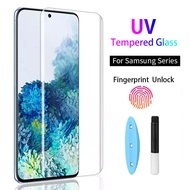 ฟิล์มกระจก UV กระจกนิรภัย เต็มจอ สำหรับ Samsung Galaxy Note 20 10 9 8 S23 Ultra S22 S21 S20 S10 S9 S8 Plus Ultra ฟิล์มกระจก รองรับลายนิ้วมืออย่างเต็มที่ Samsung UV Glass Film