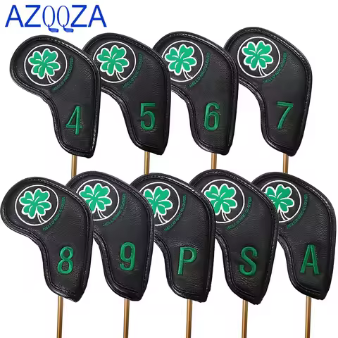 9Pcs/Set Golf Iron Head Covers Lucky Clover Golf Club Protector Fit for Most Brand (4,5,6,7,8,9,P,S,