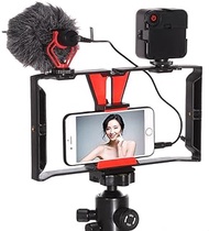 FocusFoto Smartphone Video Rig Camera Cage Mount Holder Stabilizer Handle Grip with BOYA by-MM1 Shotgun Microphone Mic + 49 LED Light Kit for Mobile Phone iPhone Filmmaking Professional Videomaker