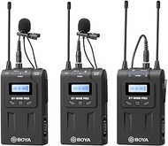 BOYA UHF Wireless Lavalier Microphone System with Wireless Transmitters&amp; Receiver Compatible for Canon Nikon Sony DSLR Camera,XLR camcorder, Phone, Ideal for inteview, Video Recording, Program Hosting