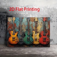 2D Flat,, , 1pc Wooden-Framed Canvas Art Featuring Four Guitars, Suitable for Decorating Living Room