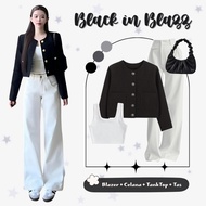 Fairylooks - 4 IN 1 One Set Casual Wanita (Black Gemma Blazer + Oro Pants + Tank Top + Bag) | Stylis