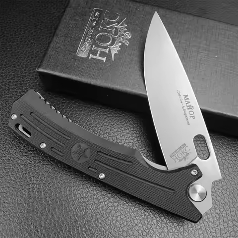 HOKC Five-Star Folding Knife D2 Blade G10 Handle Tactical Knife Outdoor EDC Pocket Knife Survival Hu