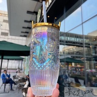 Starbucks Cup Valentine's Day 430ml Symphony Crown Glass Straw Cup Large Capacity Coffee Water Cup