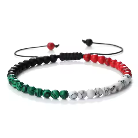 Trendy Palestine Flag Color Natural Stone Beads Bracelets for Women Men Adjustable Asian Countries W