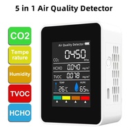 5 in 1 Digital Air Quality Monitor CO2 HCHO TVOC Humidity and Temperature Monitor CO2 Tester LCD Rec
