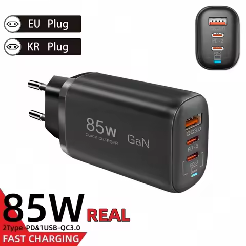 85W EU Korea Plug GaN Type C Charger USB QC3.0 For Laptop Ipad PPS PD 65W Fast Charge For Samsung iP