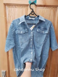 [Hoàn tiền Max 15%] Áo sơ mi jean form rộng nữ hình siêu dễ thuong HÀn Quốc size dưới 60kg