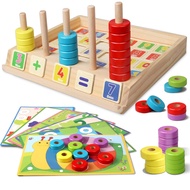 Lydaz Montessori Math Manipulatives Toys, Kids Wooden Number Blocks Toys, Kindergarten Learning Educ
