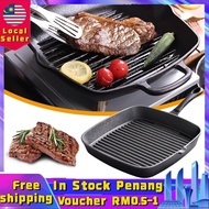【Ready Stock】24CM Pure Cast Iron Steak Grill Skillet Uncoated NonStick Pan Camping Cookware Uncoated
