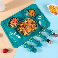 Baby Silicone Suction Plate Dinnerware Kid Children Cute Cartoon Dinosaur Infant Eating Training Com