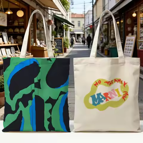 Fashion Brand M-Marni Storage Bags Aesthetic Floral Canvas Tote Bag: Large Reversible Everyday Shoul
