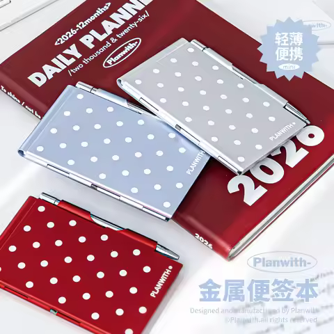 Metal Notepad, Polka Dot Notepad with Its Own Ballpoint Pen Daily Plan Book Memo Pad Notepad Cute Me