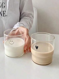 Ins風格耐熱玻璃牛奶杯,可愛心形和微笑臉設計的咖啡杯,簡單的早餐水杯